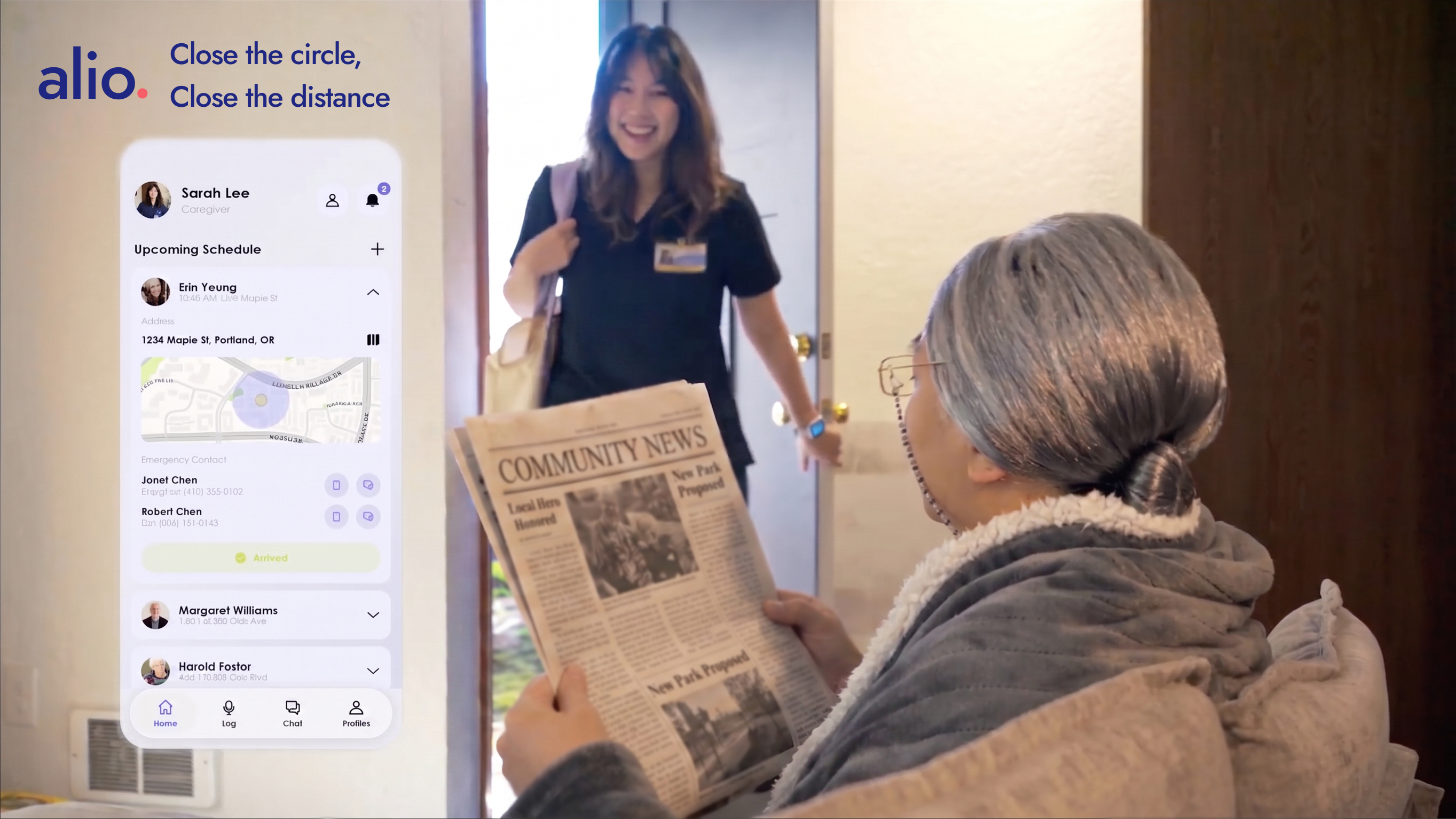 Alio caregiver arriving at an elder's home